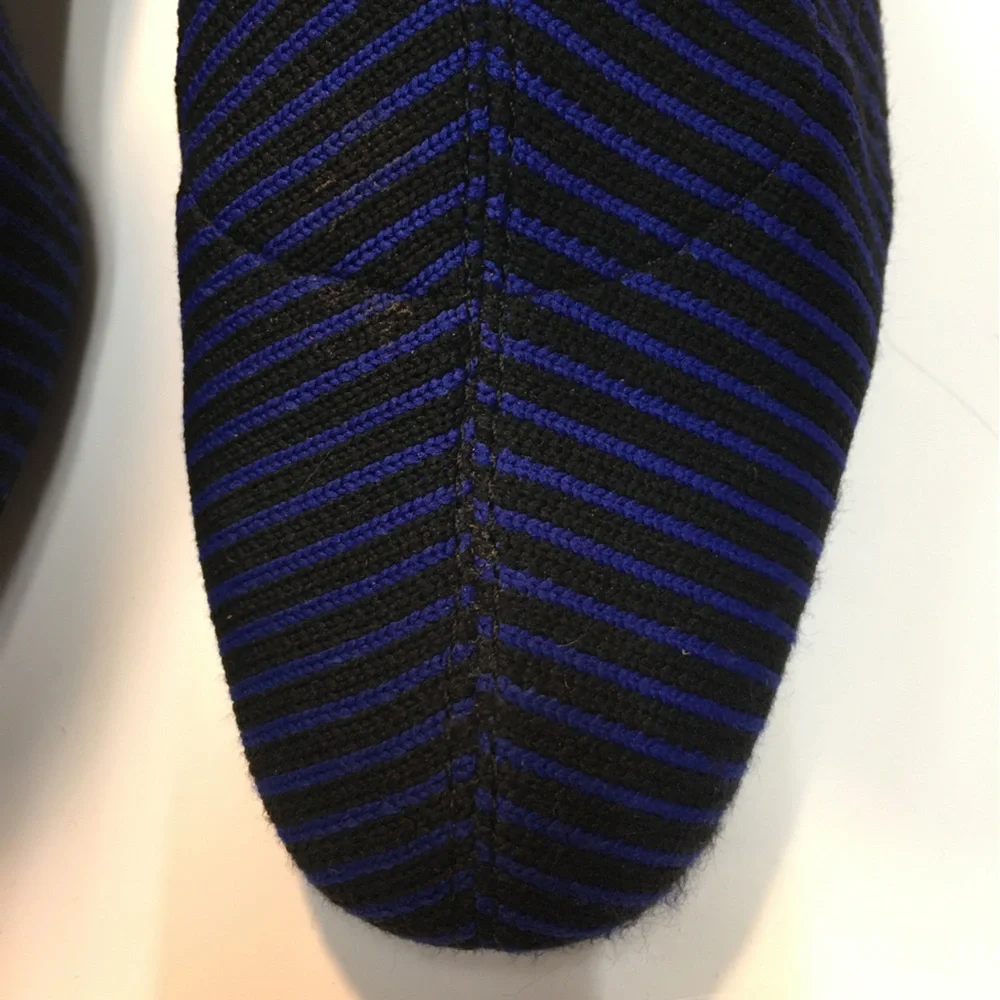 Zara Trafaluc Knit Sock Stripe Booties Block Heel EU 36 Blue Black Office - Picture 4 of 12